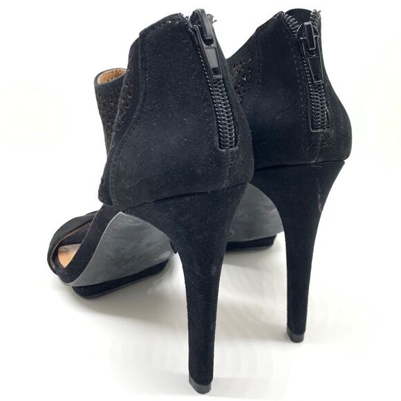 BCBGeneration Kadia Black Sz 7.5 Suede Lattice Stiletto Open Toe Zip Closure - Picture 12 of 13